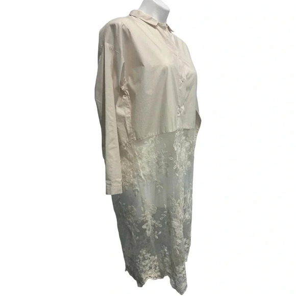 Floral Embroidered Lace Button Up Cream Color Shirt lagenlook boho layering - Picture 8 of 15
